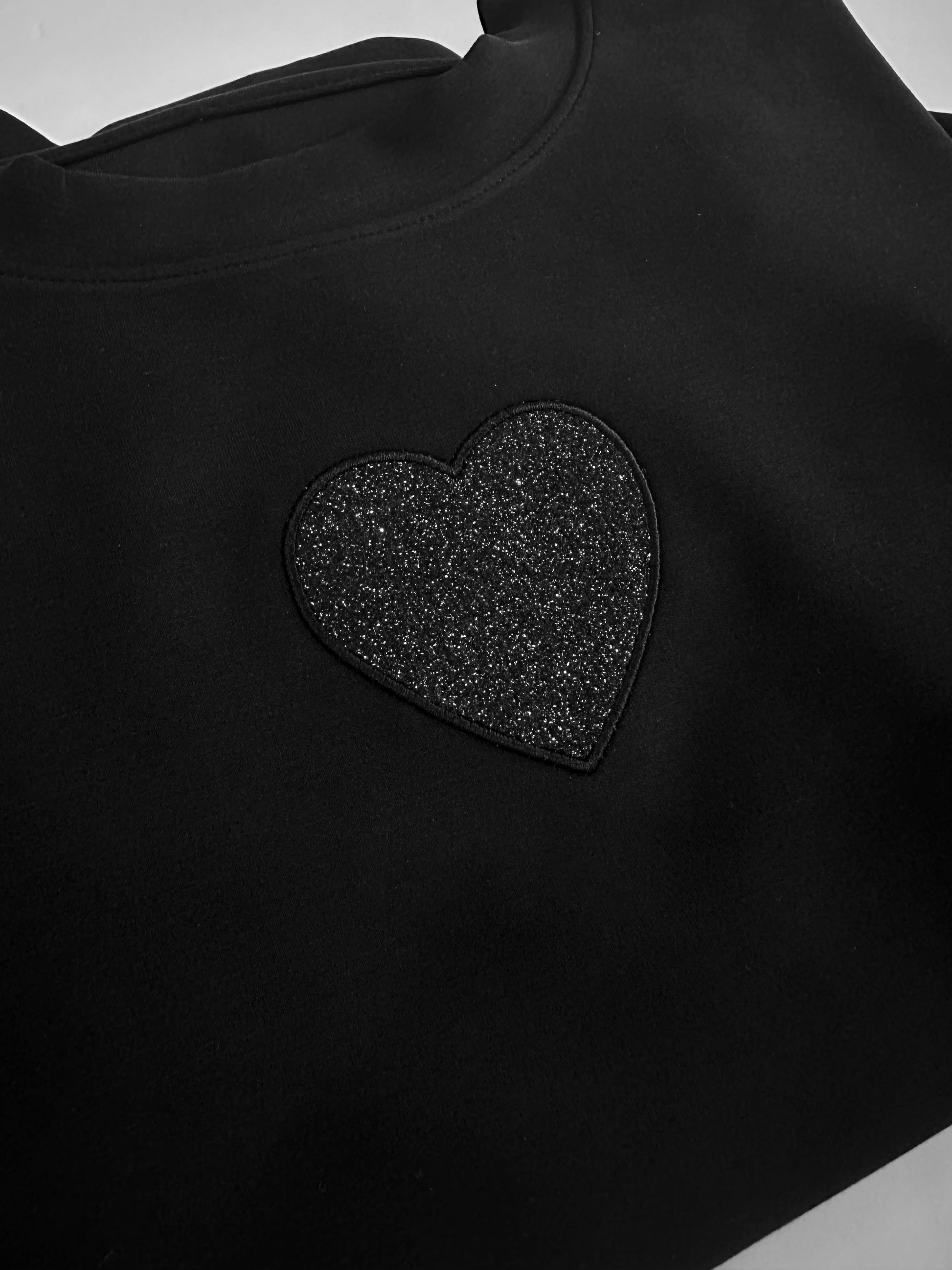 Black Embroidered Glitter Heart Sweatshirt