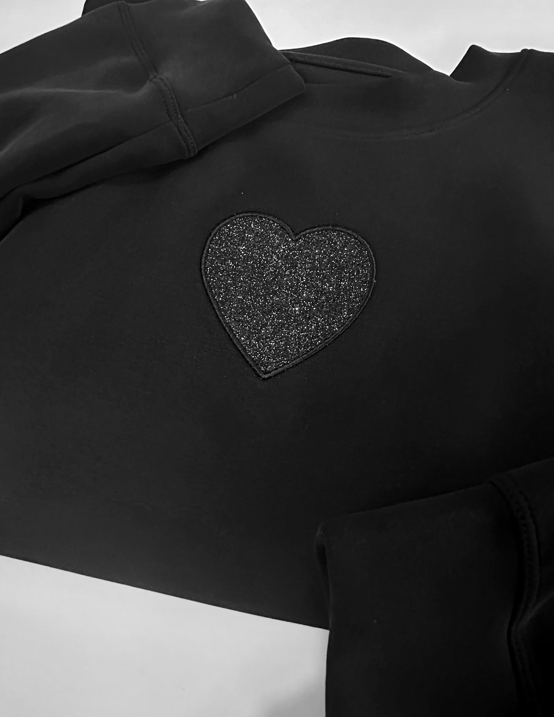 Black Embroidered Glitter Heart Sweatshirt