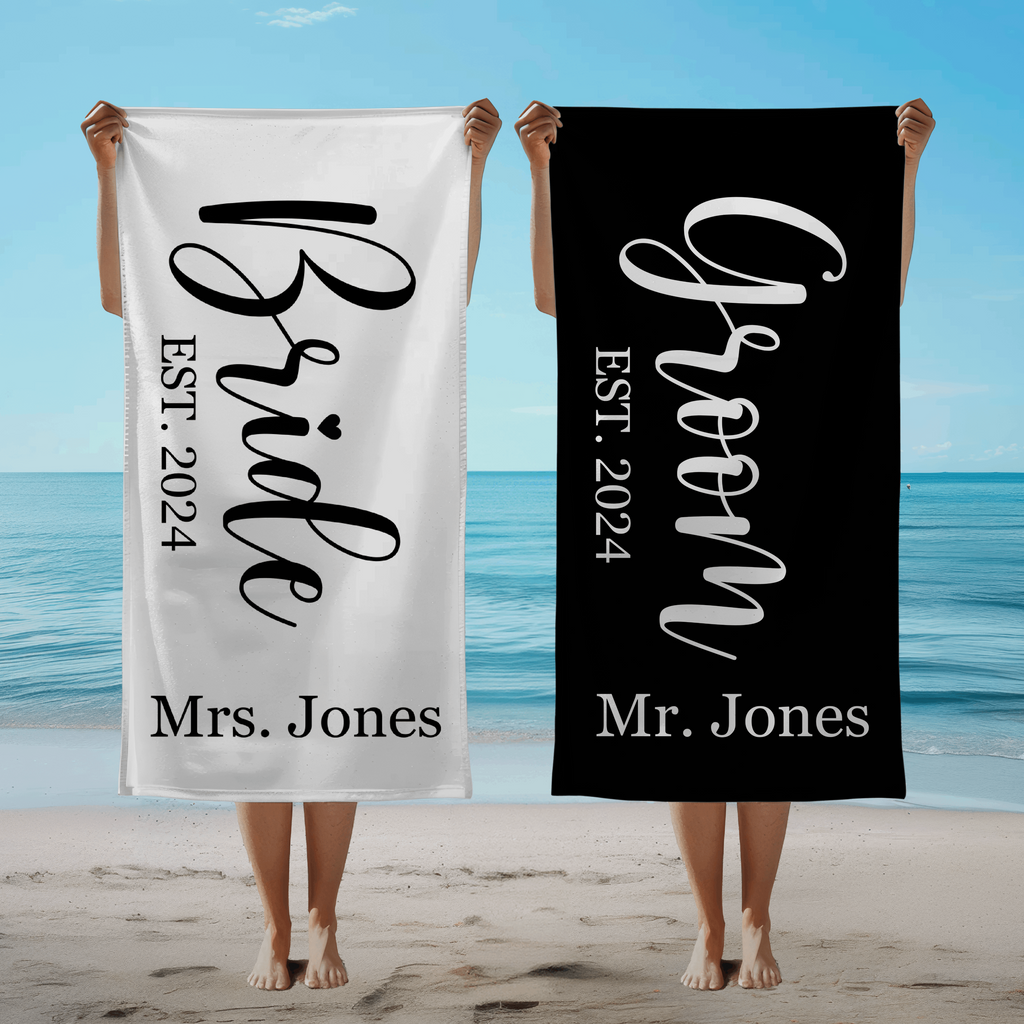 Personalized Beach Towel for Bride and Groom