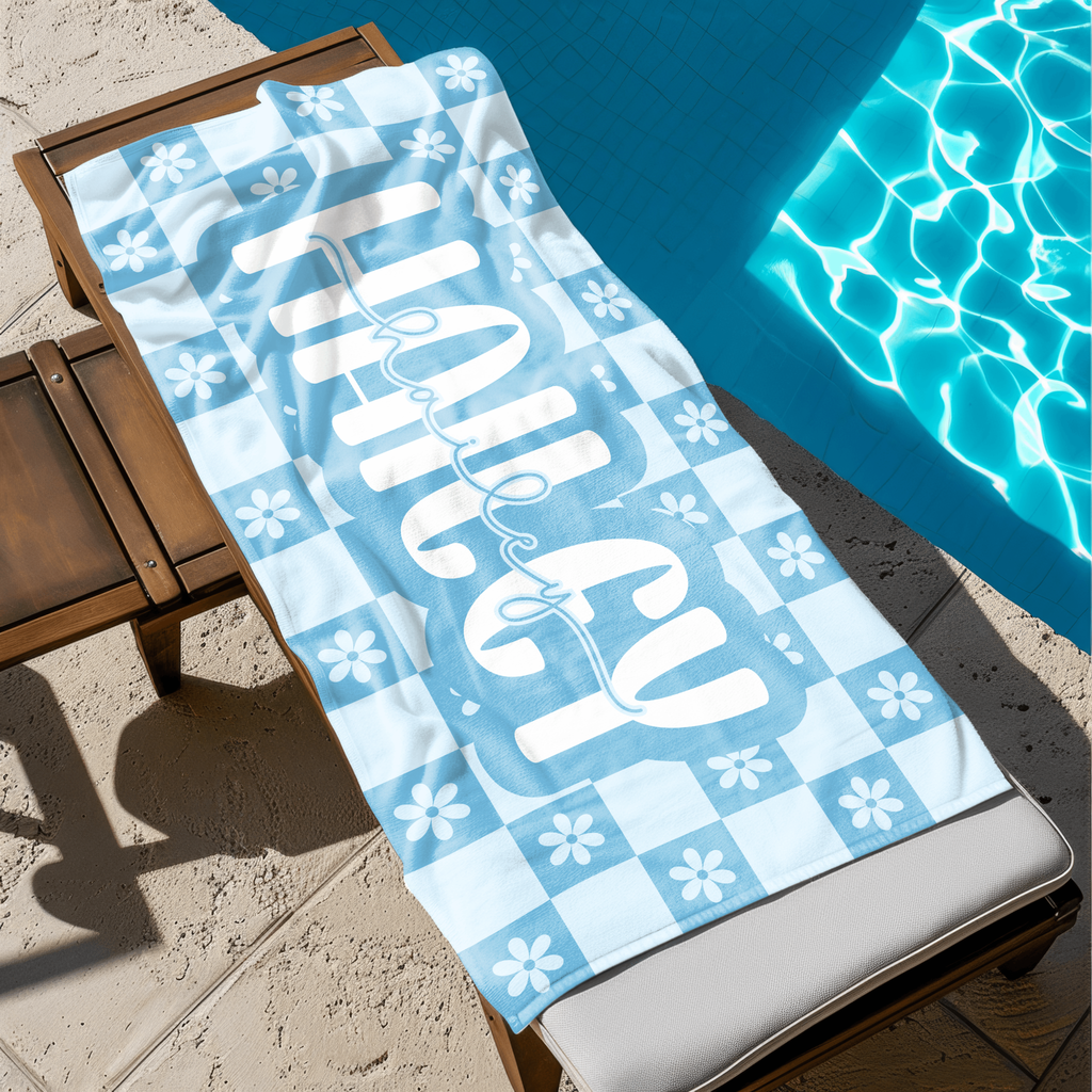 Personalized Retro Floral Beach Towel
