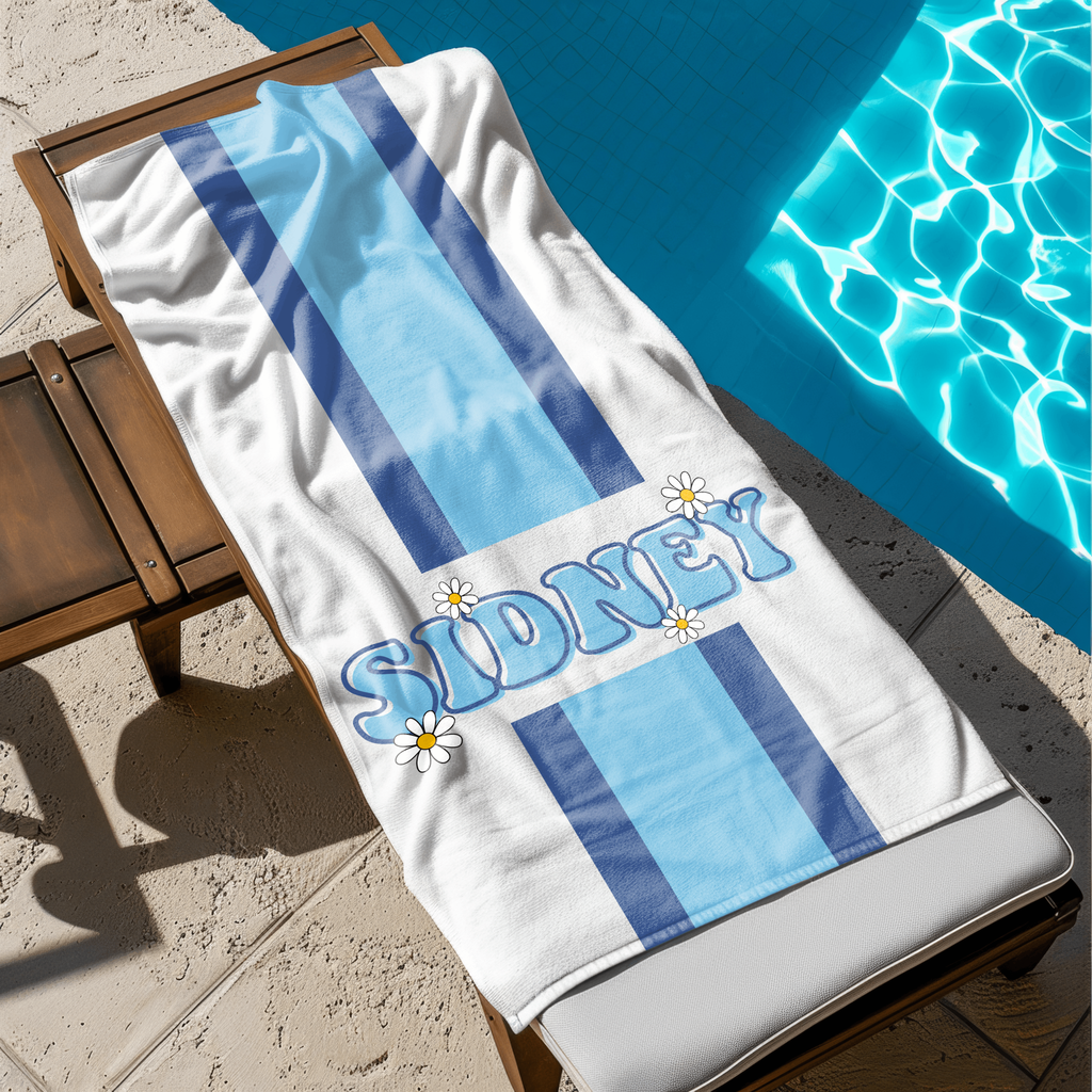 Retro Striped Custom Name Beach Towel