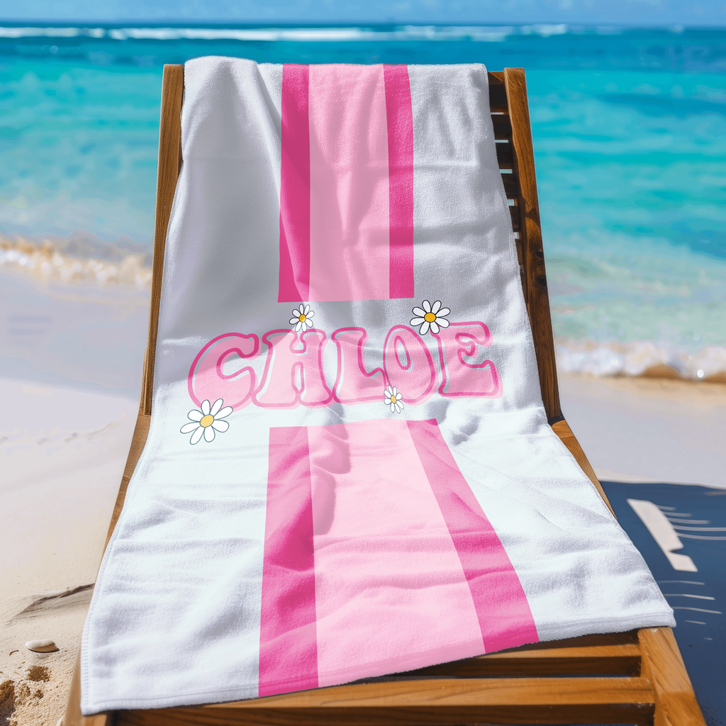 Retro Striped Custom Name Beach Towel