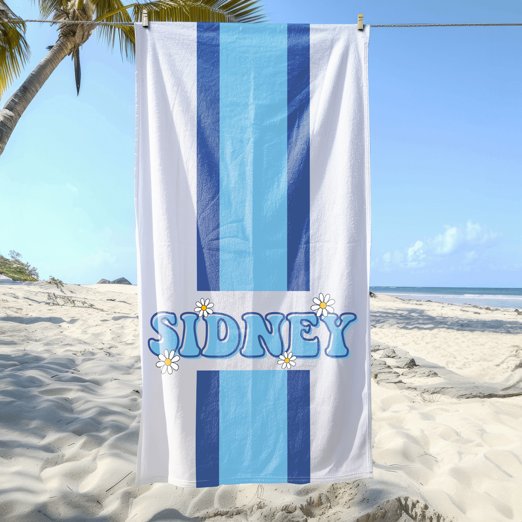 Retro Striped Custom Name Beach Towel