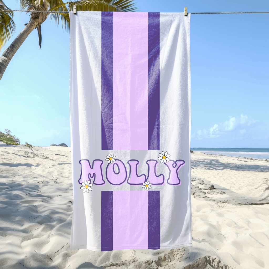 Retro Striped Custom Name Beach Towel