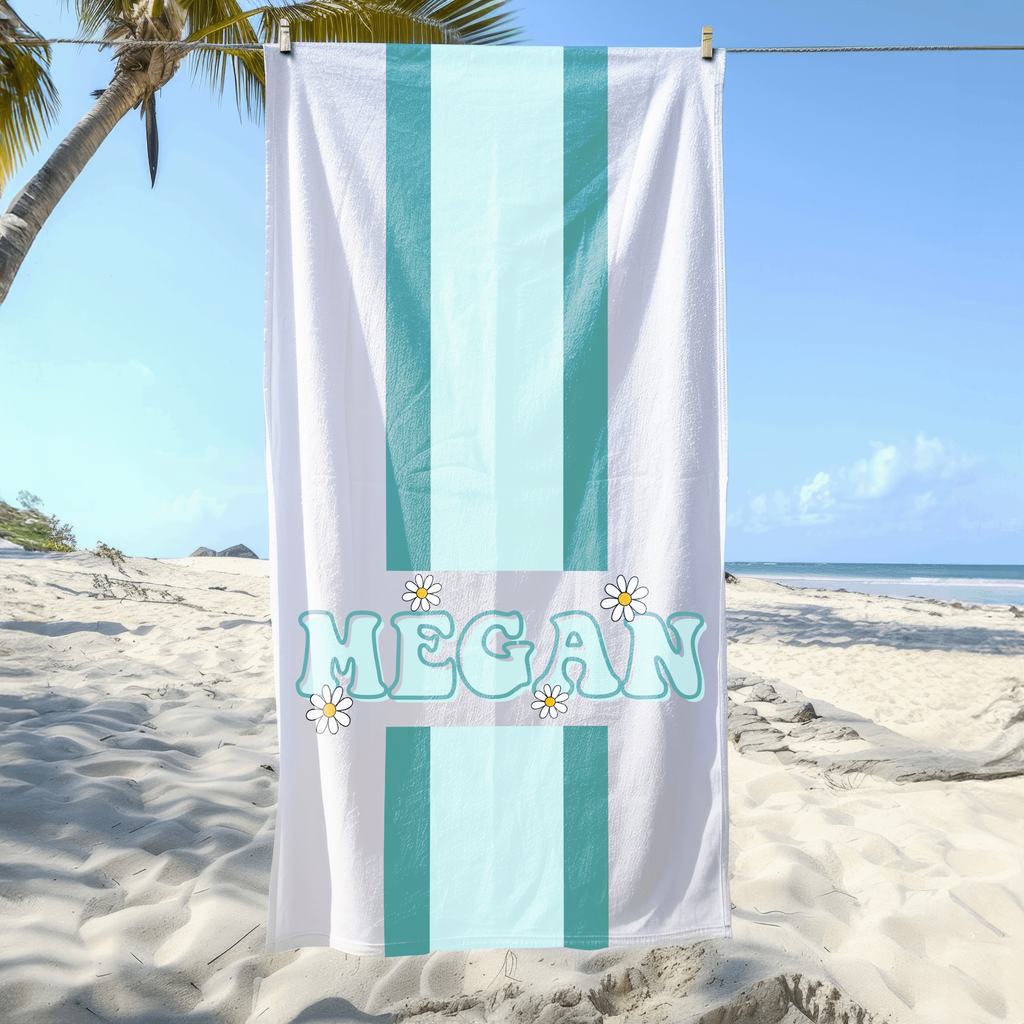 Retro Striped Custom Name Beach Towel
