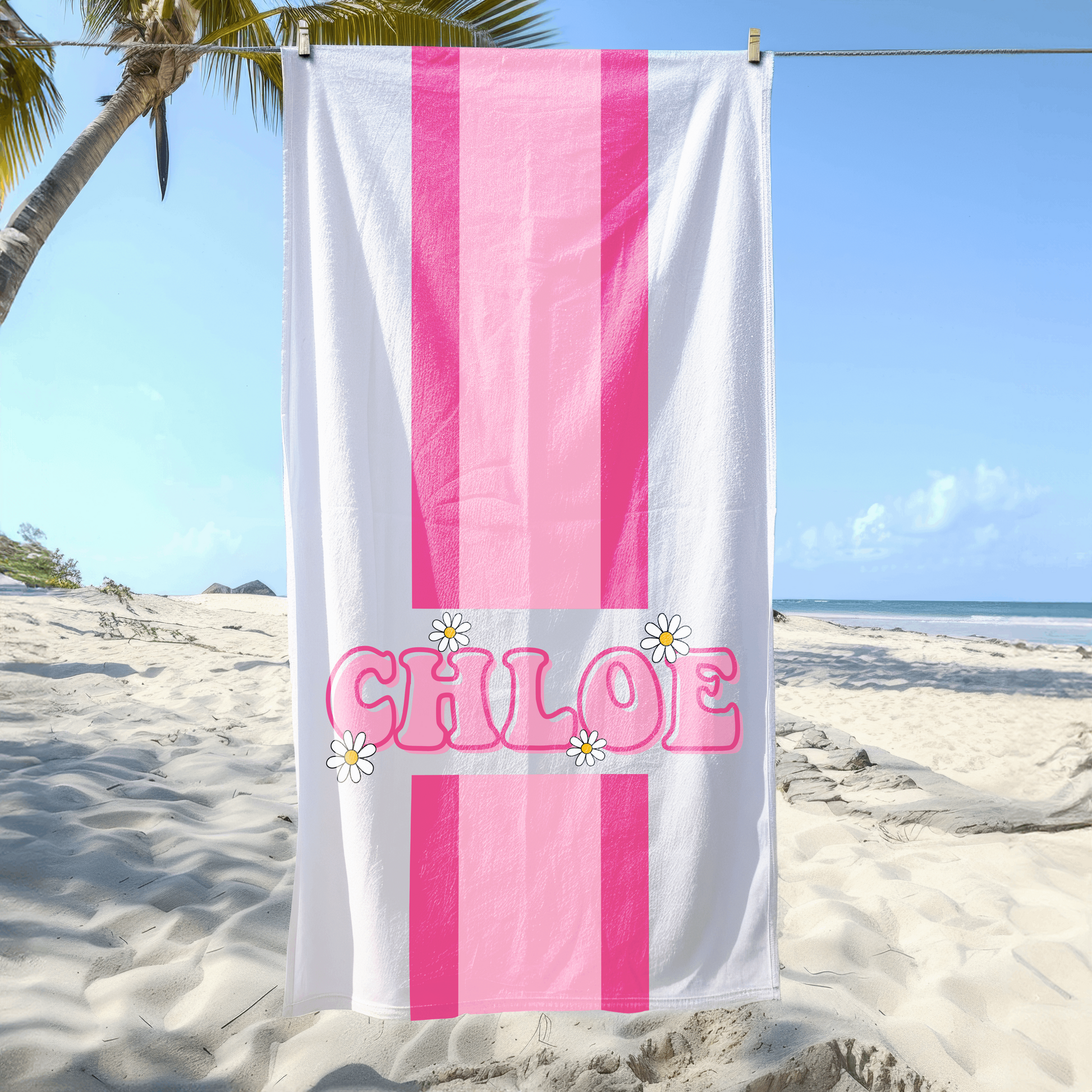 Retro Striped Custom Name Beach Towel