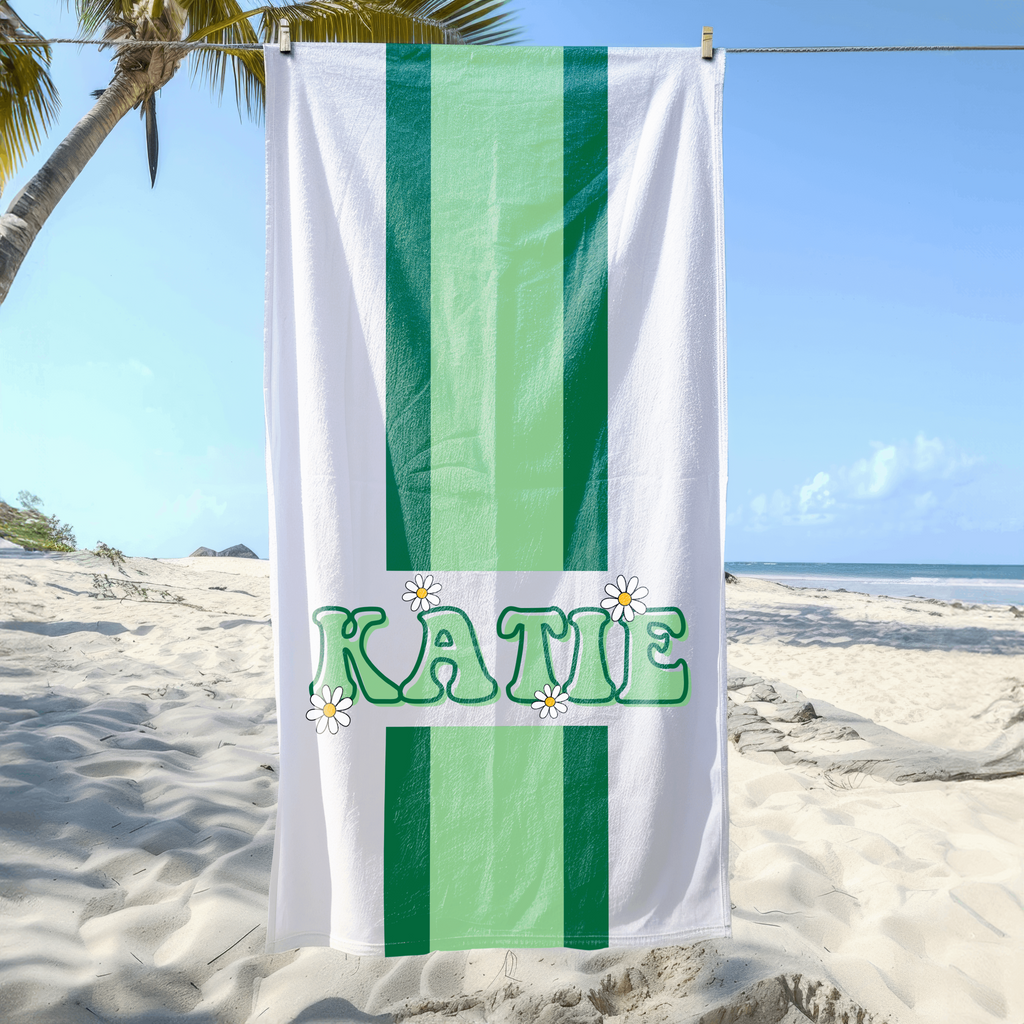 Retro Striped Custom Name Beach Towel