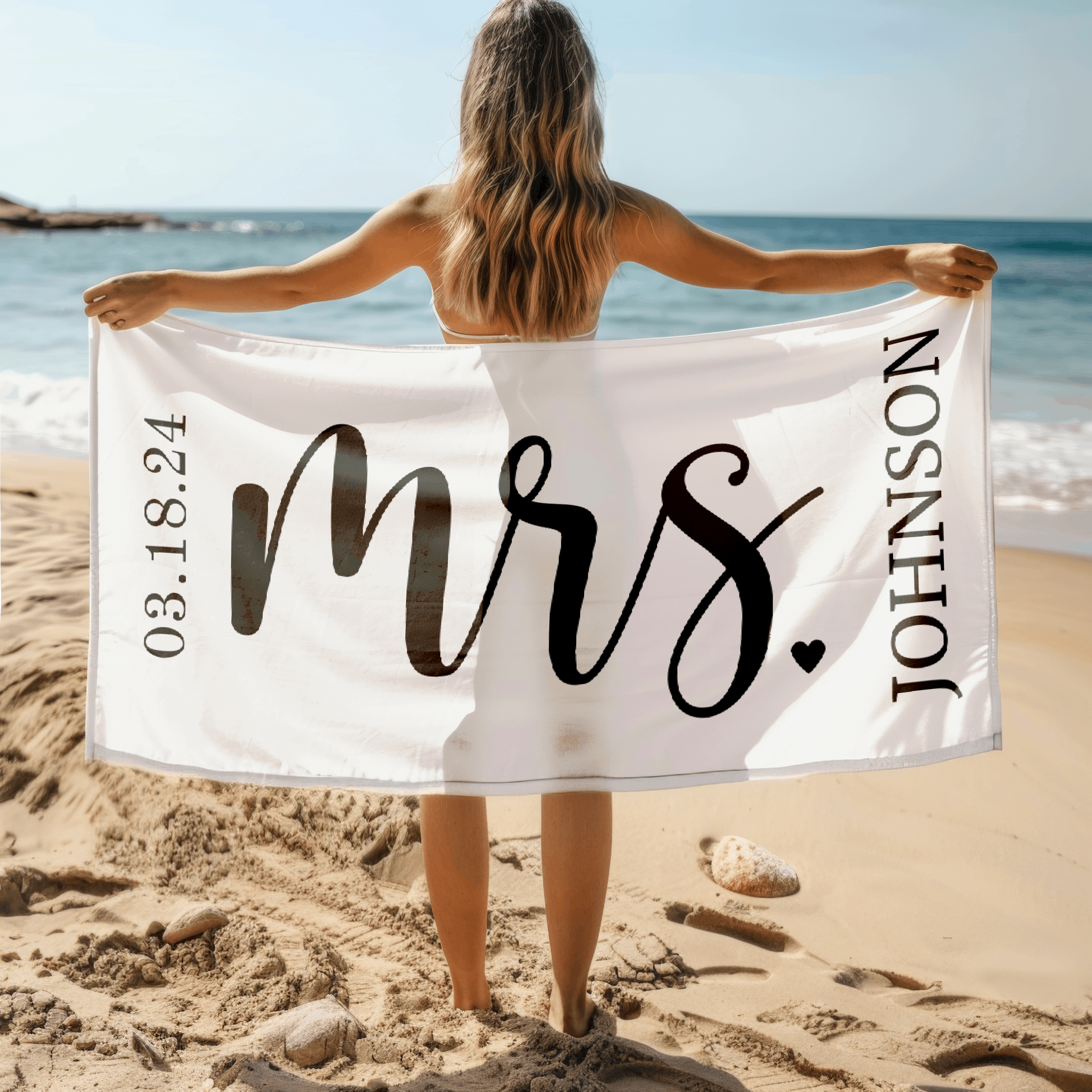 Mrs and Mr Custom Name Beach Towels