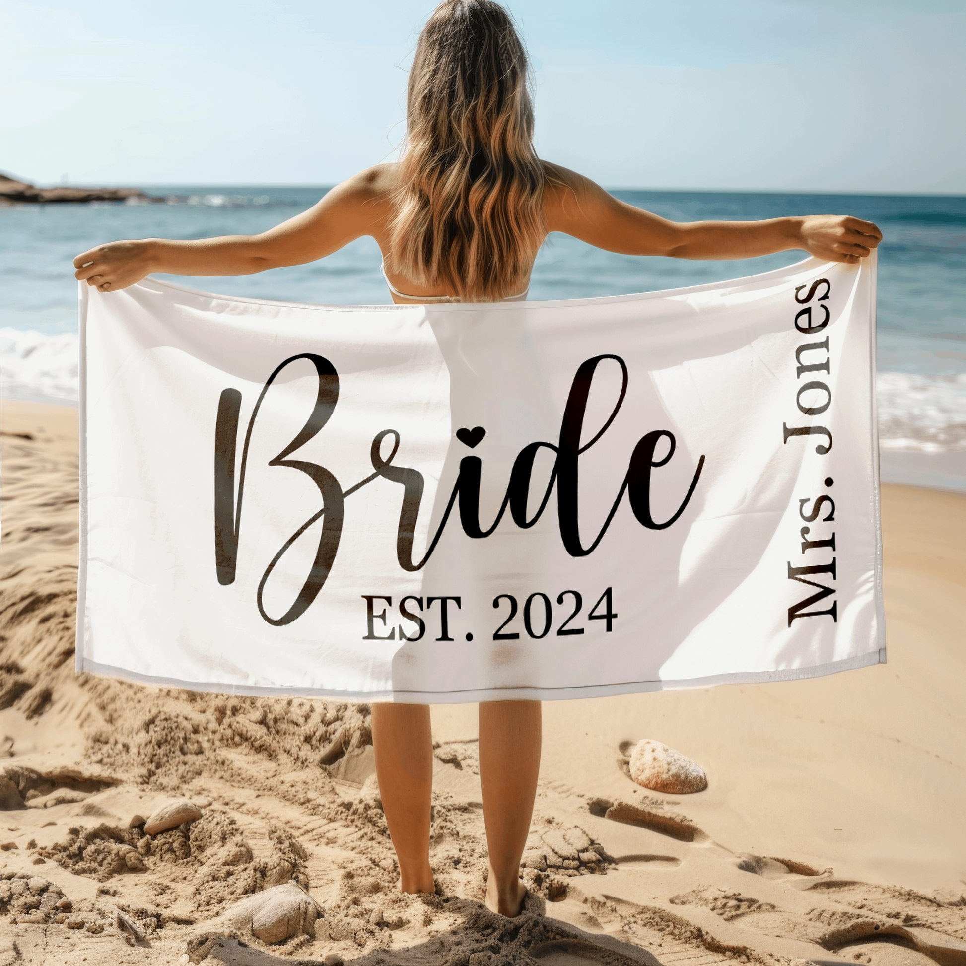 Personalized Beach Towel for Bride and Groom
