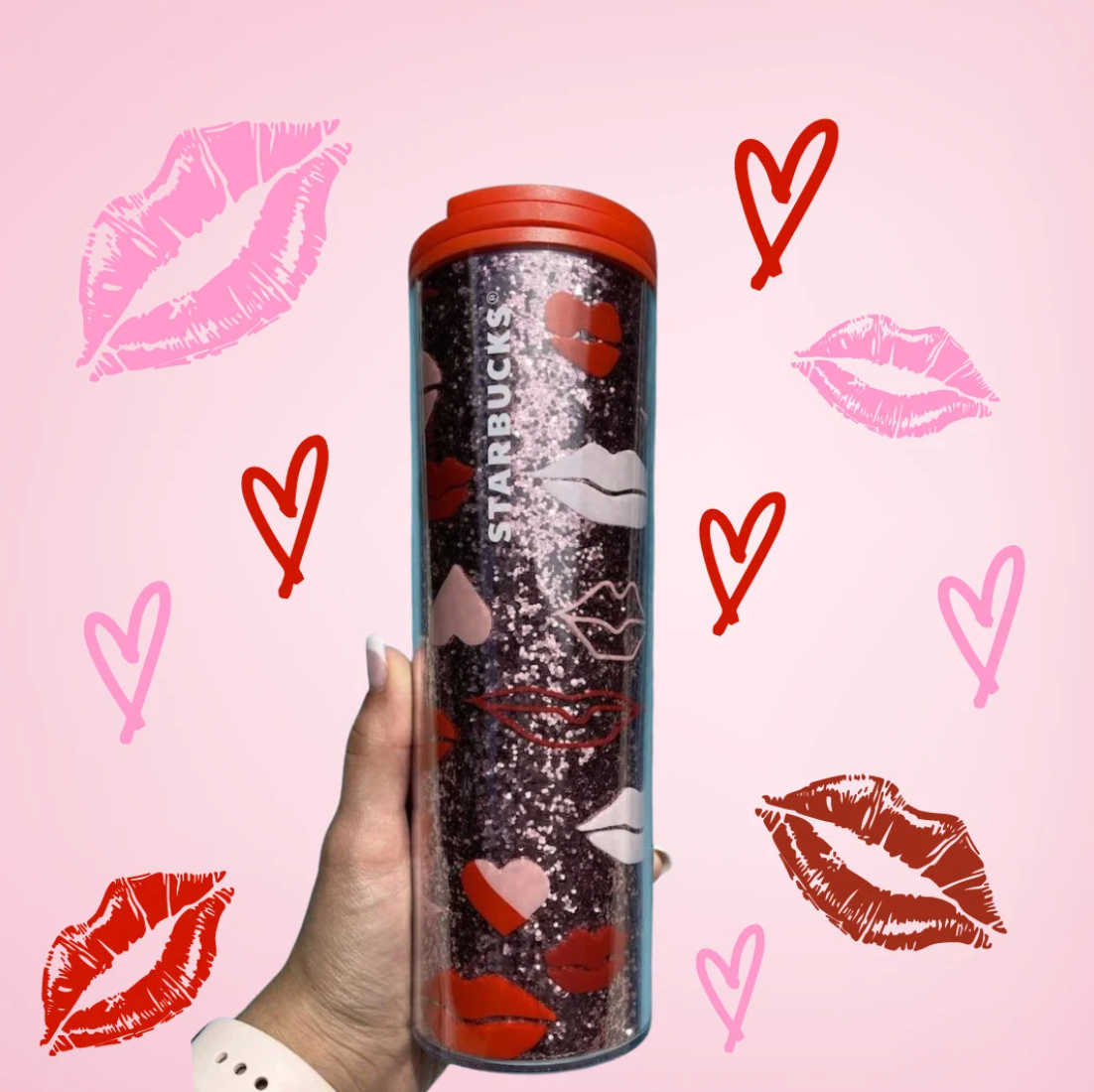 Starbucks Valentines glitter lips tumbler