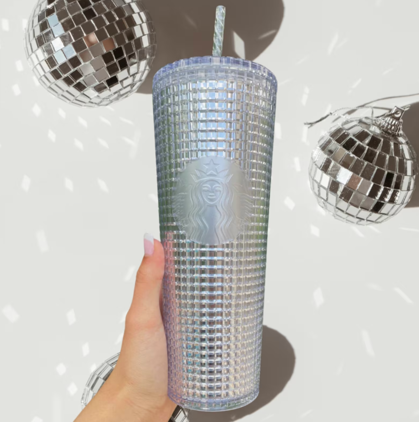 Silver Disco Grid 24 oz Tumbler