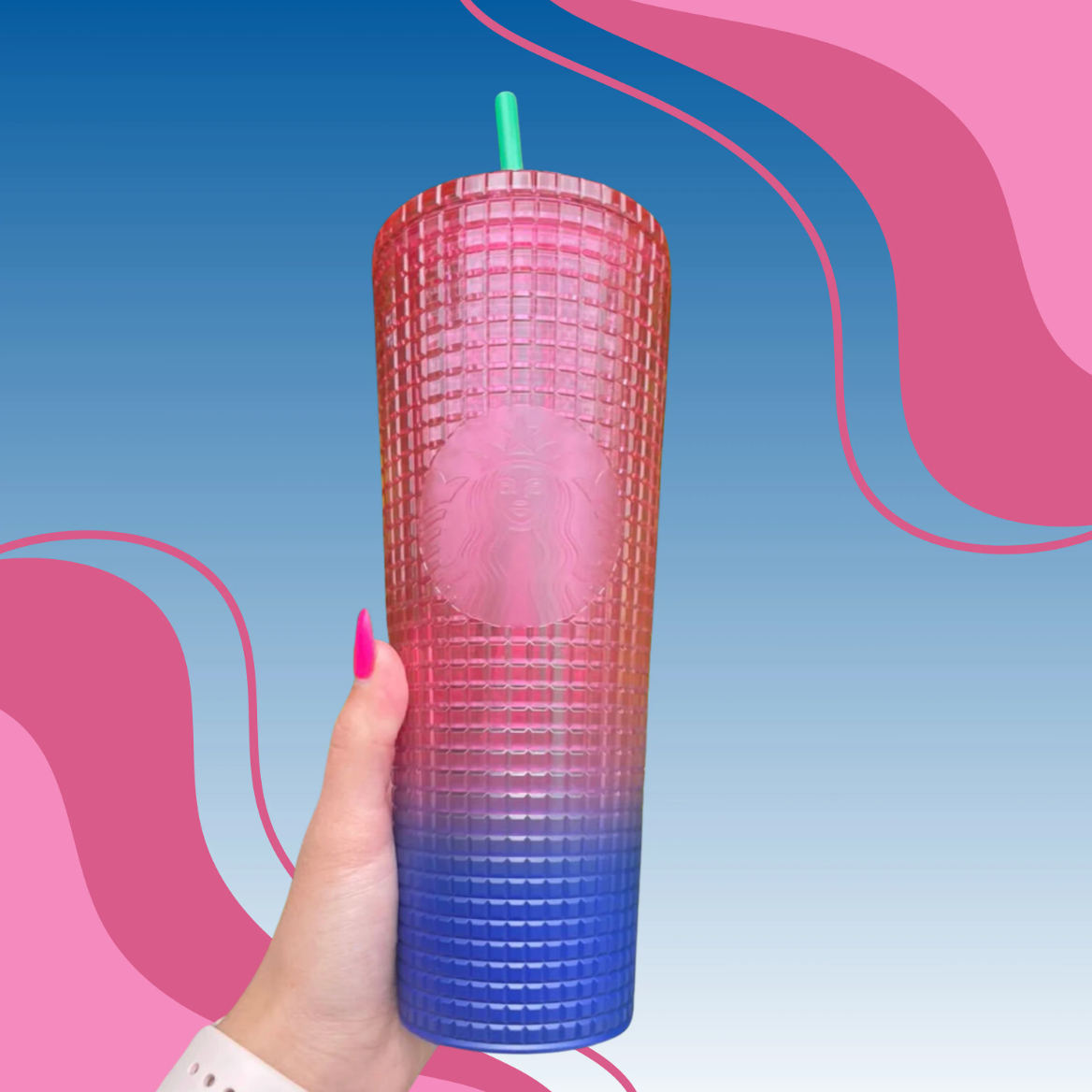 Pink and Blue Ombre Grid 24 oz Tumbler