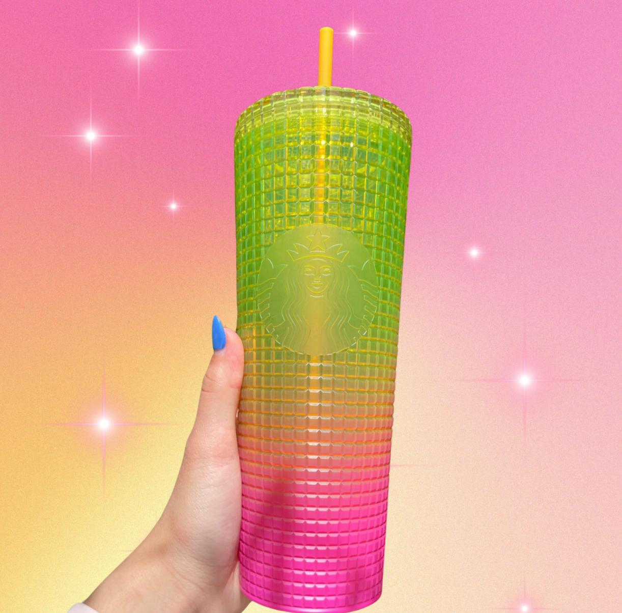 Yellow and Pink Ombre Grid 24oz Venti Tumbler