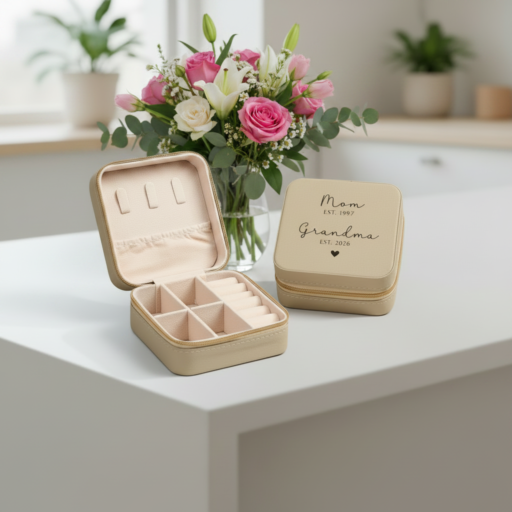 Personalized Mom Grandma Jewelry Travel Case — Compact Bridal & Mother’s Day Gift