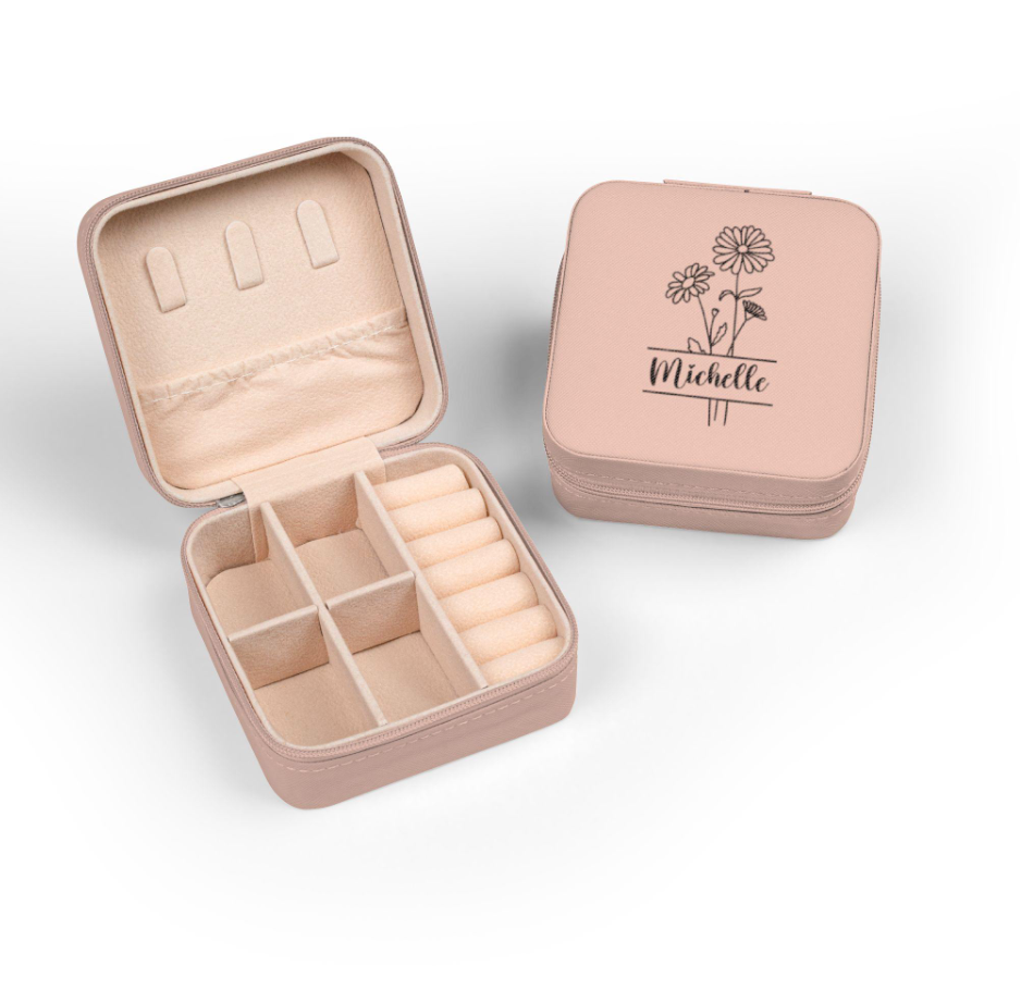 Personalized Floral Jewelry Travel Case – Compact Ring & Earring Organizer (Custom Name "Michelle")