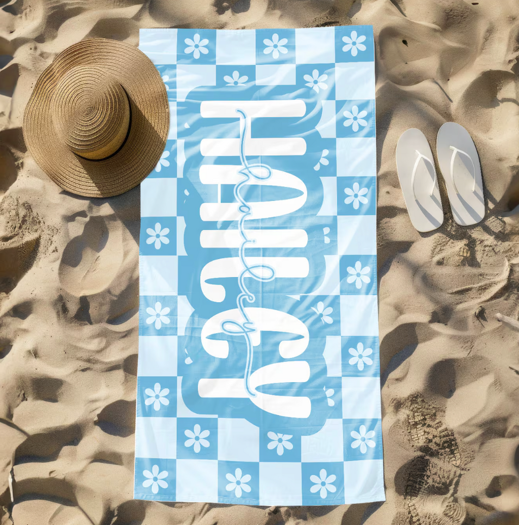 Personalized Retro Floral Beach Towel
