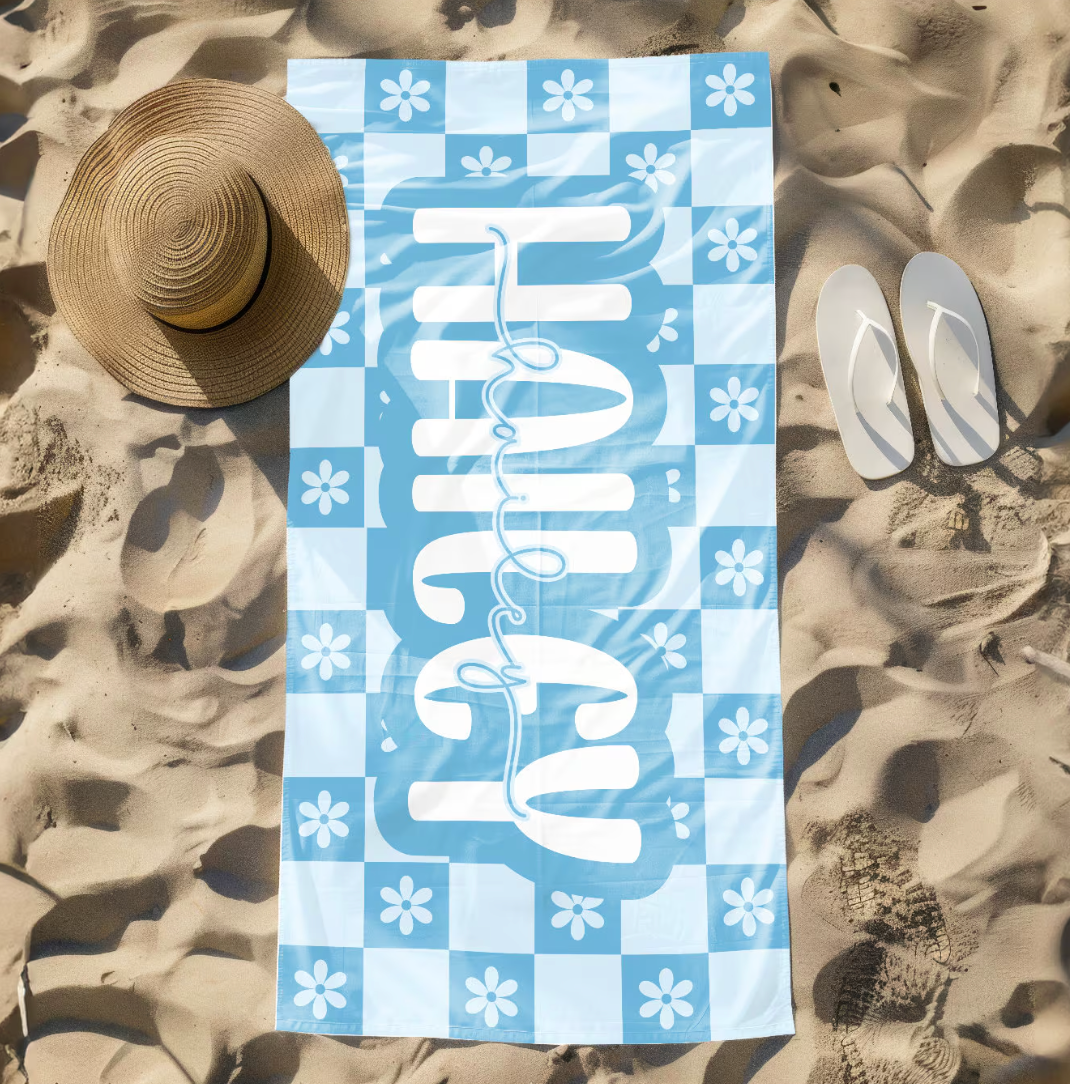 Personalized Retro Floral Beach Towel