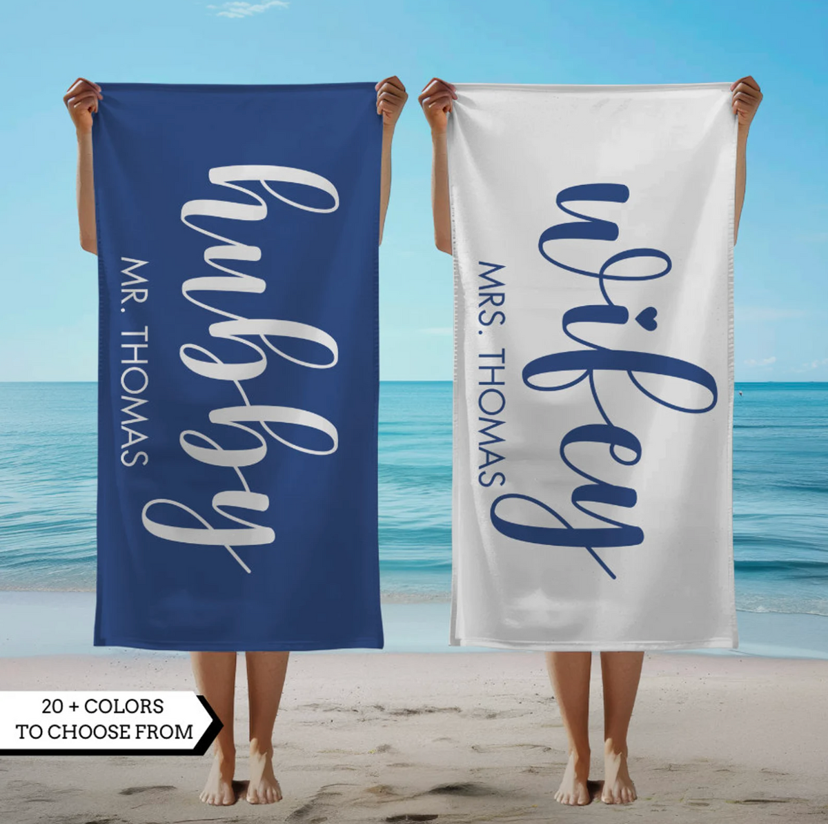Custom hubby and wifey Couples Beach Towel