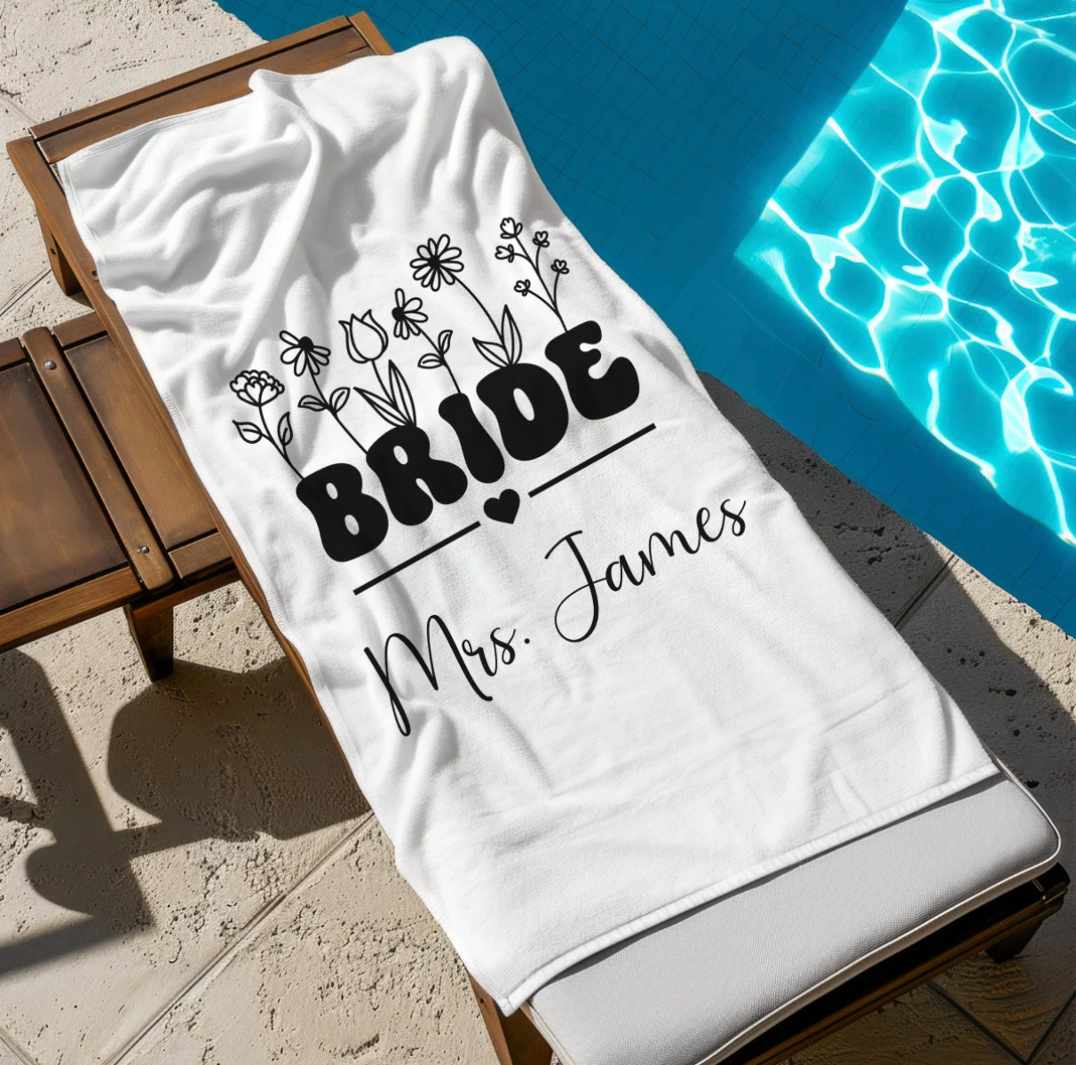 Personalized Floral Bride Beach Towel