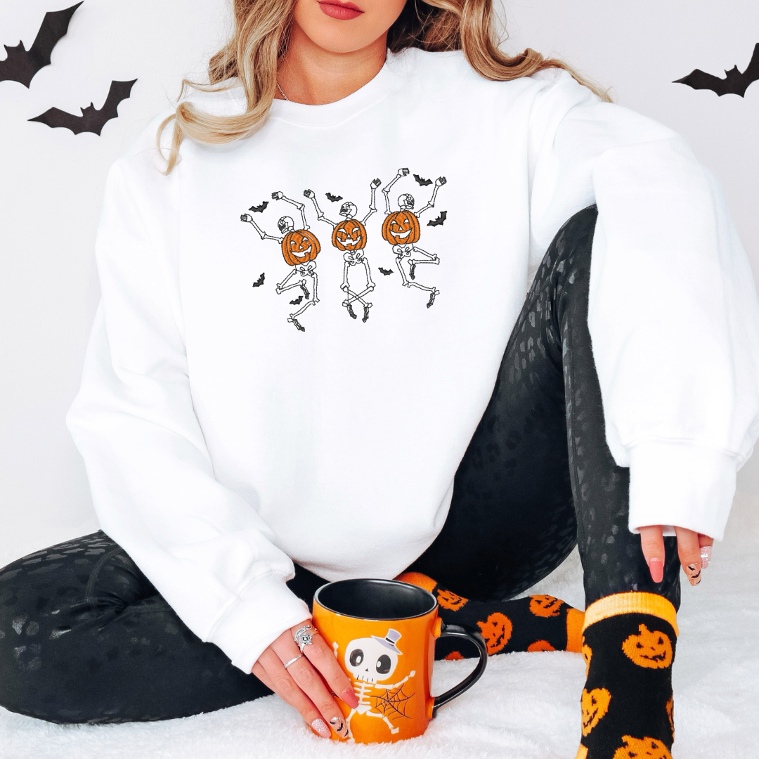 Halloween embroidered Dancing Skeletons Sweatshirt