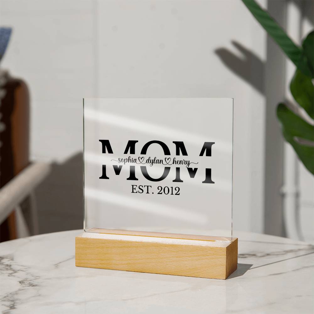 Custom Mom Acrylic Plaque with LED Color-Changing Base