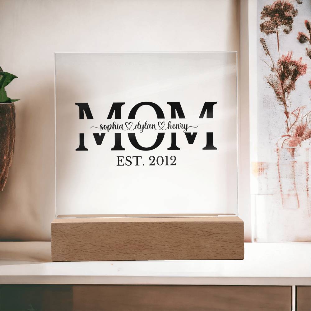 Custom Mom Acrylic Plaque with LED Color-Changing Base