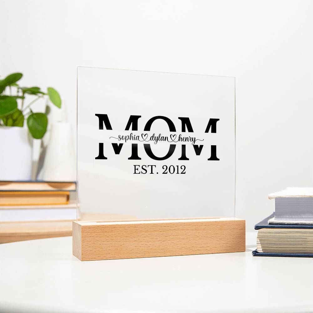 Custom Mom Acrylic Plaque with LED Color-Changing Base