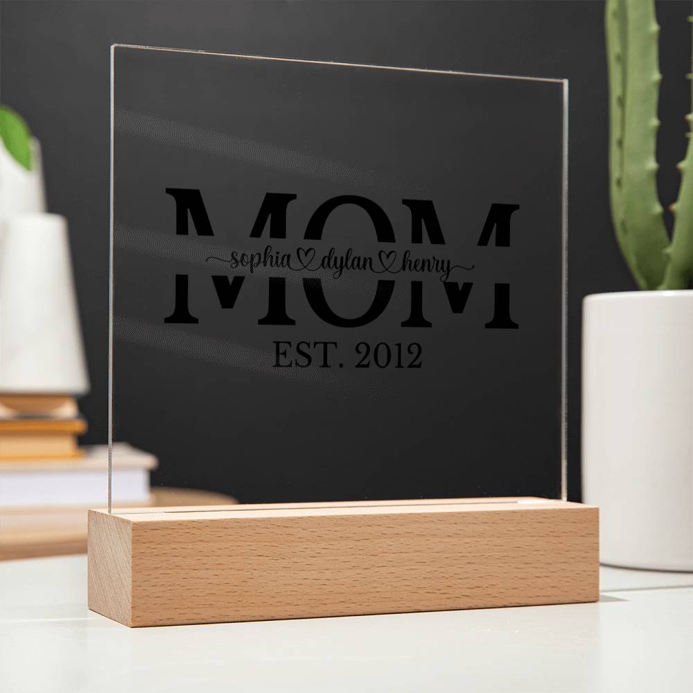 Custom Mom Acrylic Plaque with LED Color-Changing Base