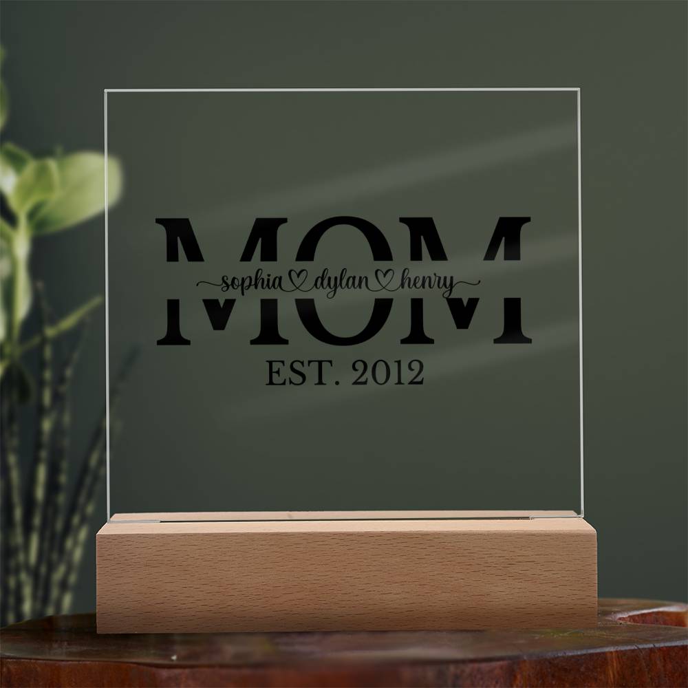 Custom Mom Acrylic Plaque with LED Color-Changing Base