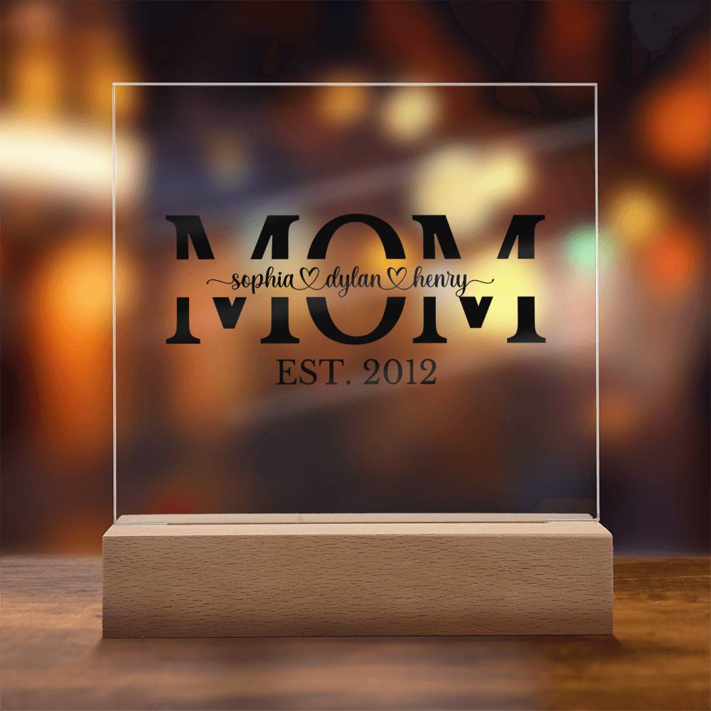 Custom Mom Acrylic Plaque with LED Color-Changing Base