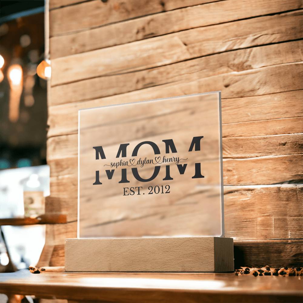 Custom Mom Acrylic Plaque with LED Color-Changing Base