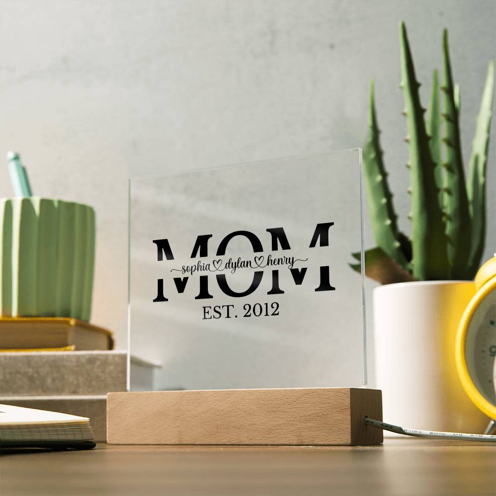 Custom Mom Acrylic Plaque with LED Color-Changing Base