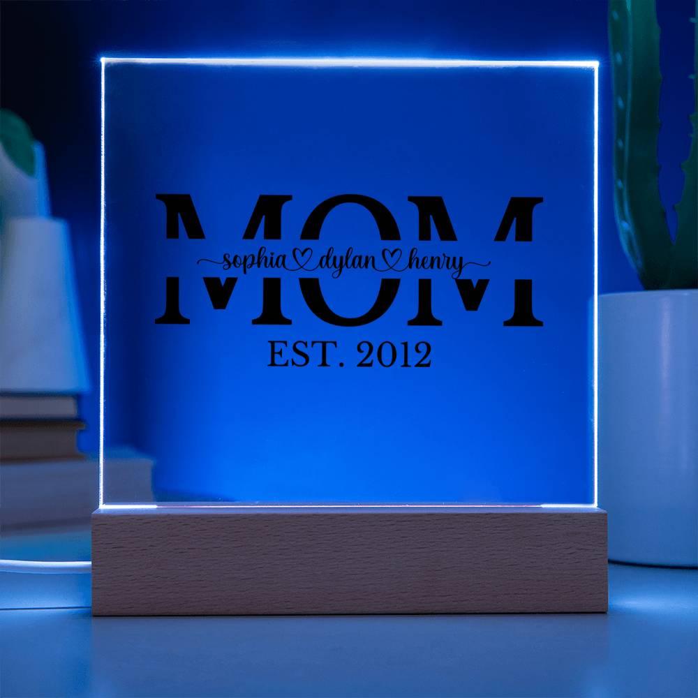 Custom Mom Acrylic Plaque with LED Color-Changing Base