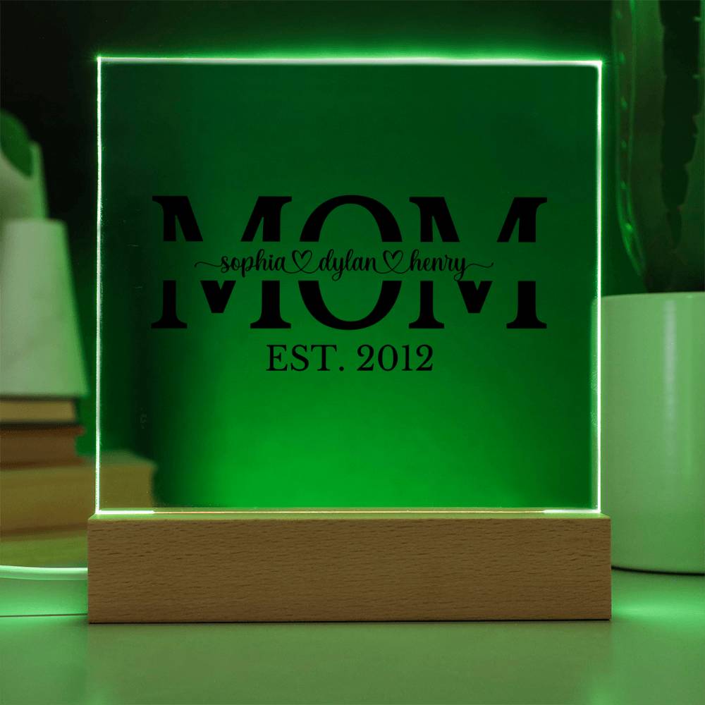 Custom Mom Acrylic Plaque with LED Color-Changing Base
