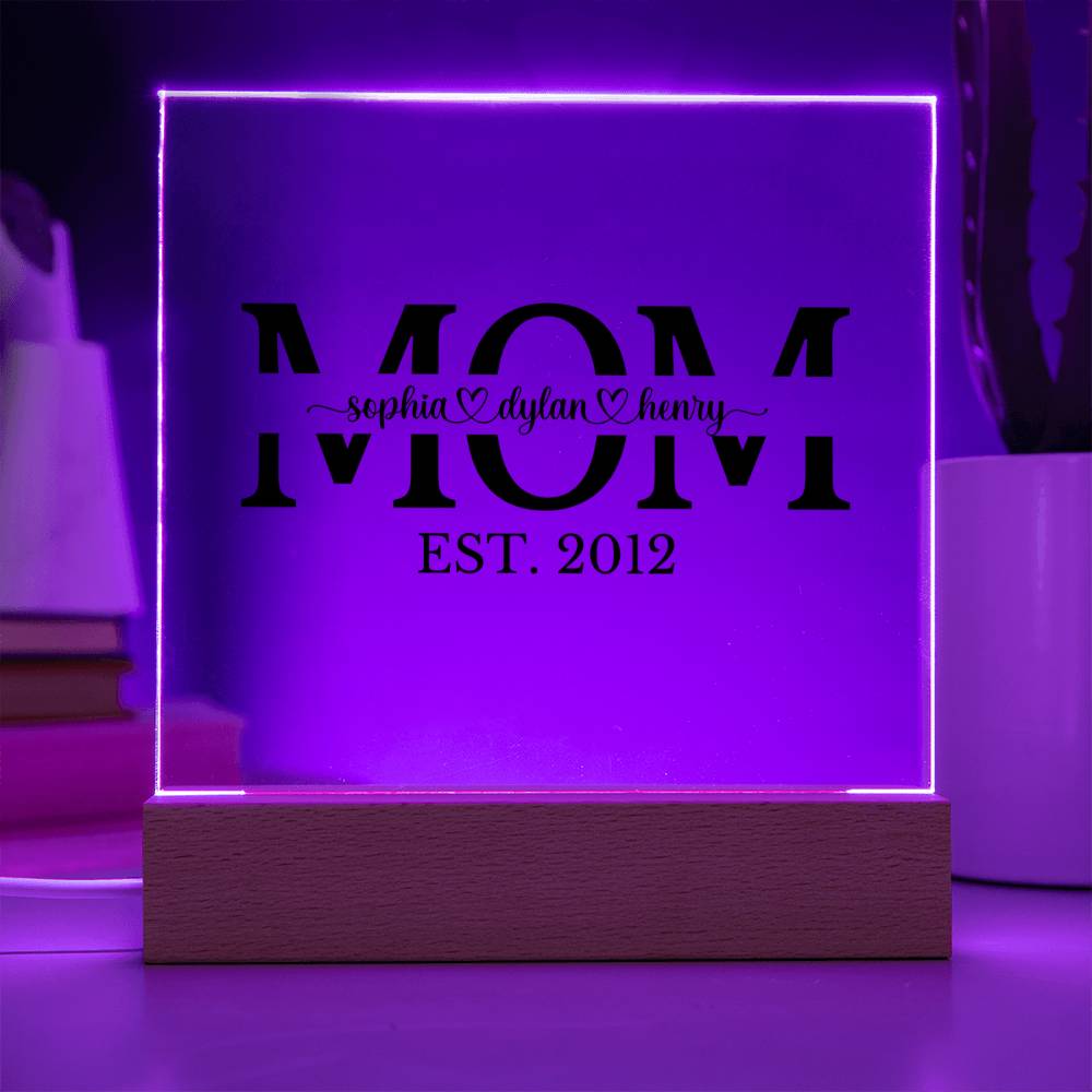 Custom Mom Acrylic Plaque with LED Color-Changing Base