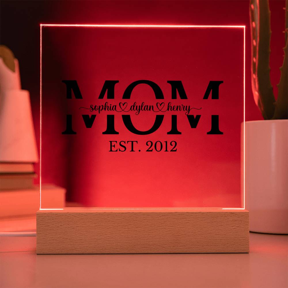 Custom Mom Acrylic Plaque with LED Color-Changing Base