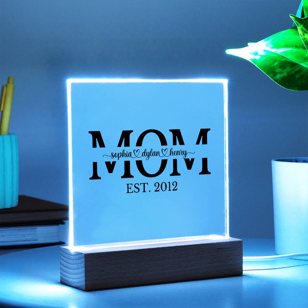 Custom Mom Acrylic Plaque with LED Color-Changing Base