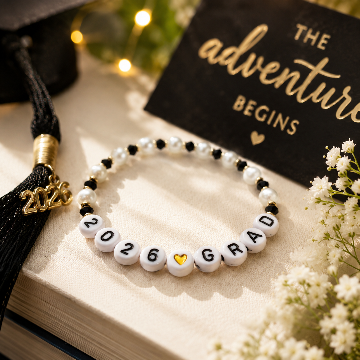 Personalized Class of 2026 Graduation Bracelet • Senior Gift for Her • Beaded Grad Bracelet • Grad Jewelry Keepsake • Custom 2026 Bracelet