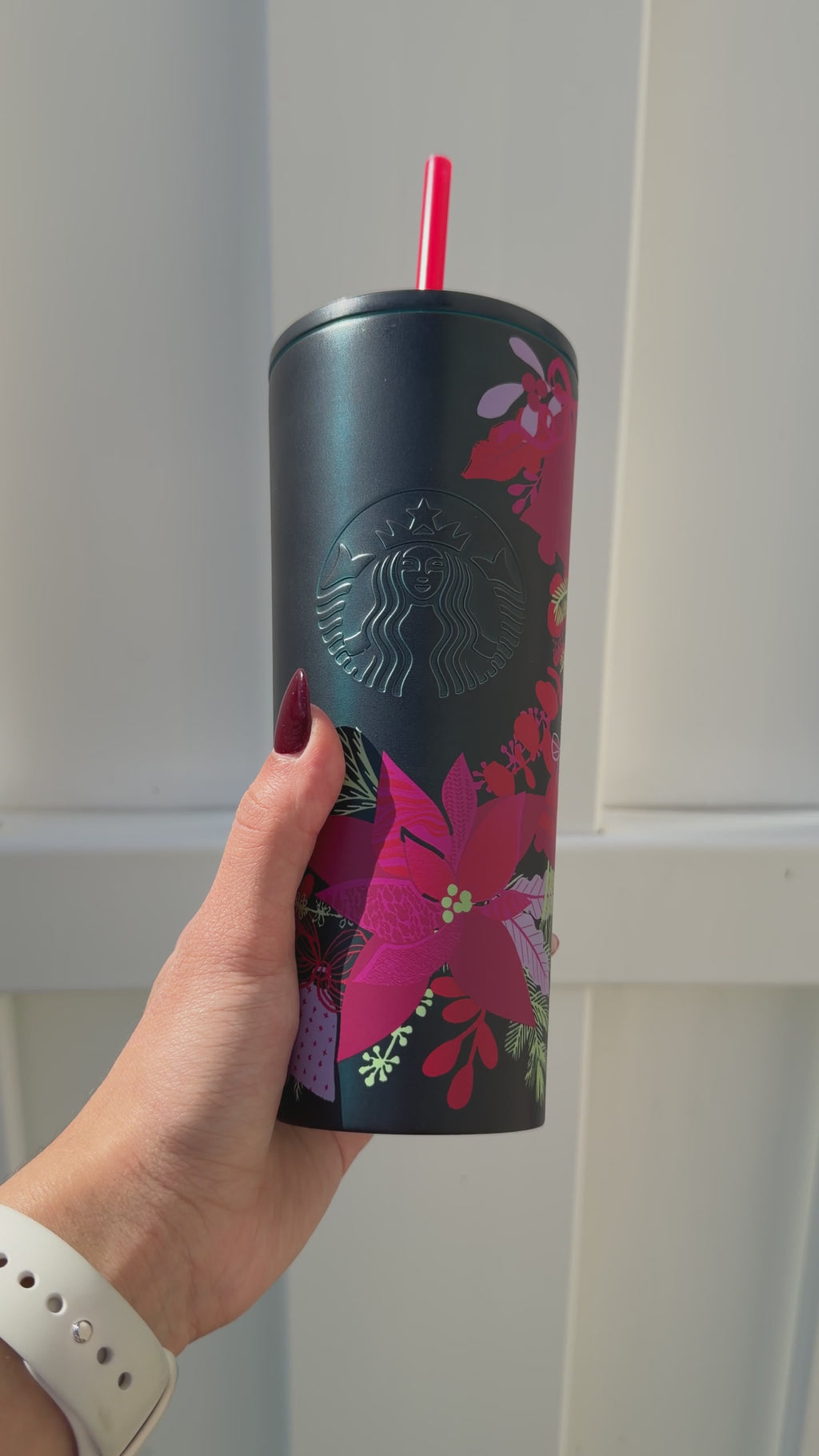 Matte Green Floral Holiday Stainless Tumbler