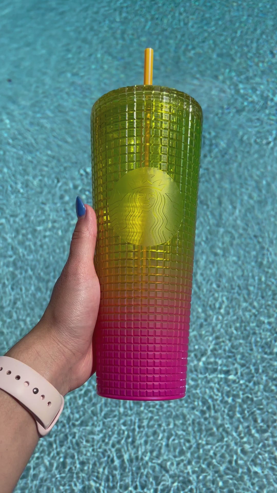 Yellow and Pink Ombre Grid 24oz Venti Tumbler