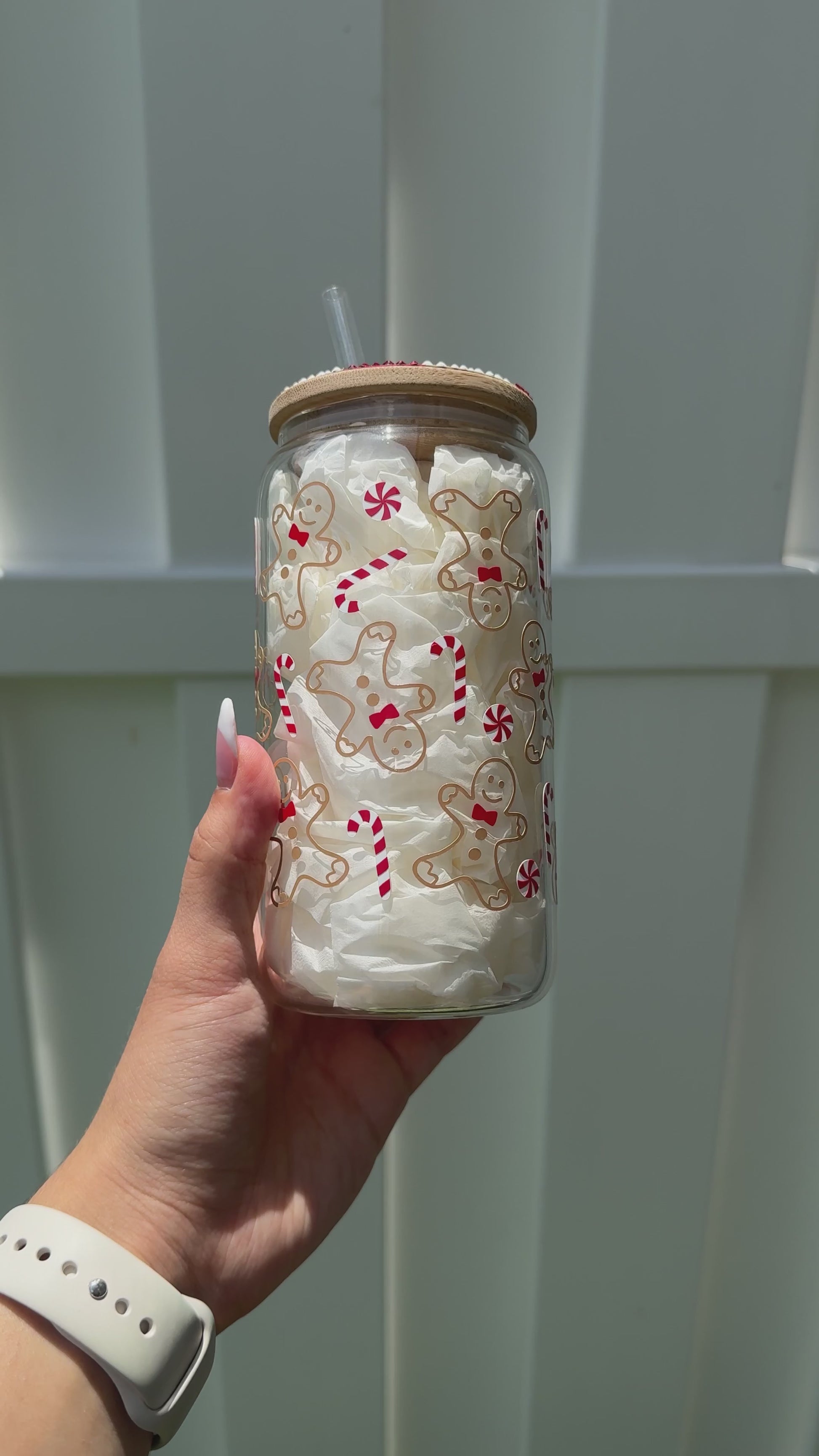 Gingerbread Candy Cane christmas 16 oz glass cup