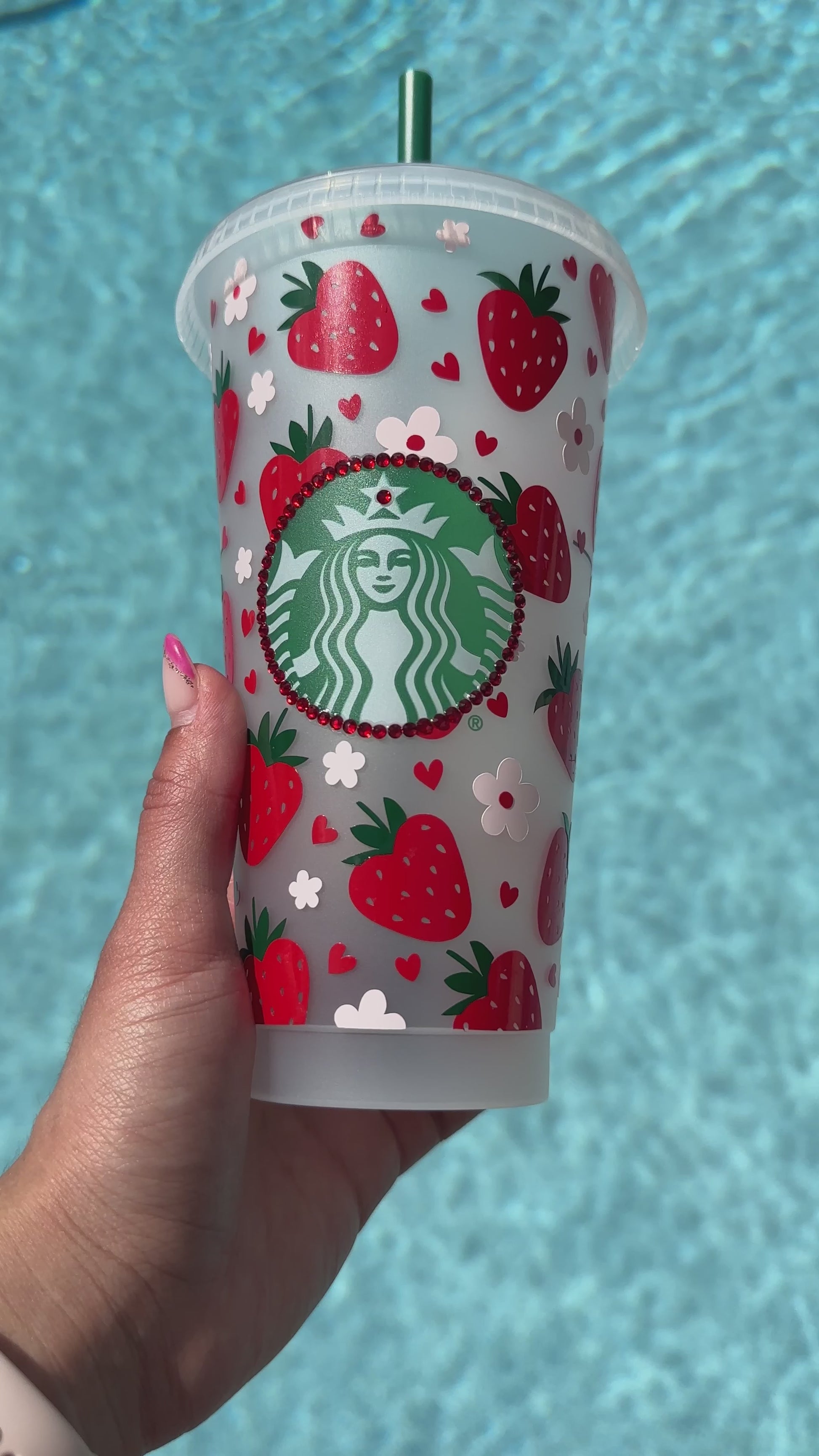 Personalized Strawberry‑Floral 24 oz Reusable Cold Cup