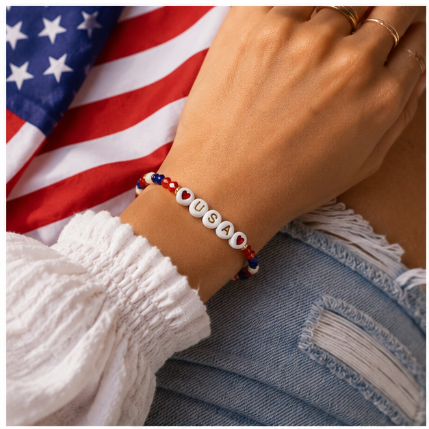 USA charm bracelet | Fourth of july Beaded jewelry | red white and blue