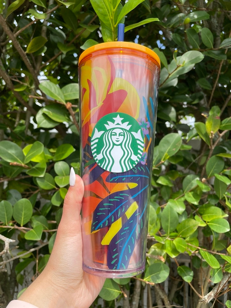 Tropical orange floral 24 oz tumbler