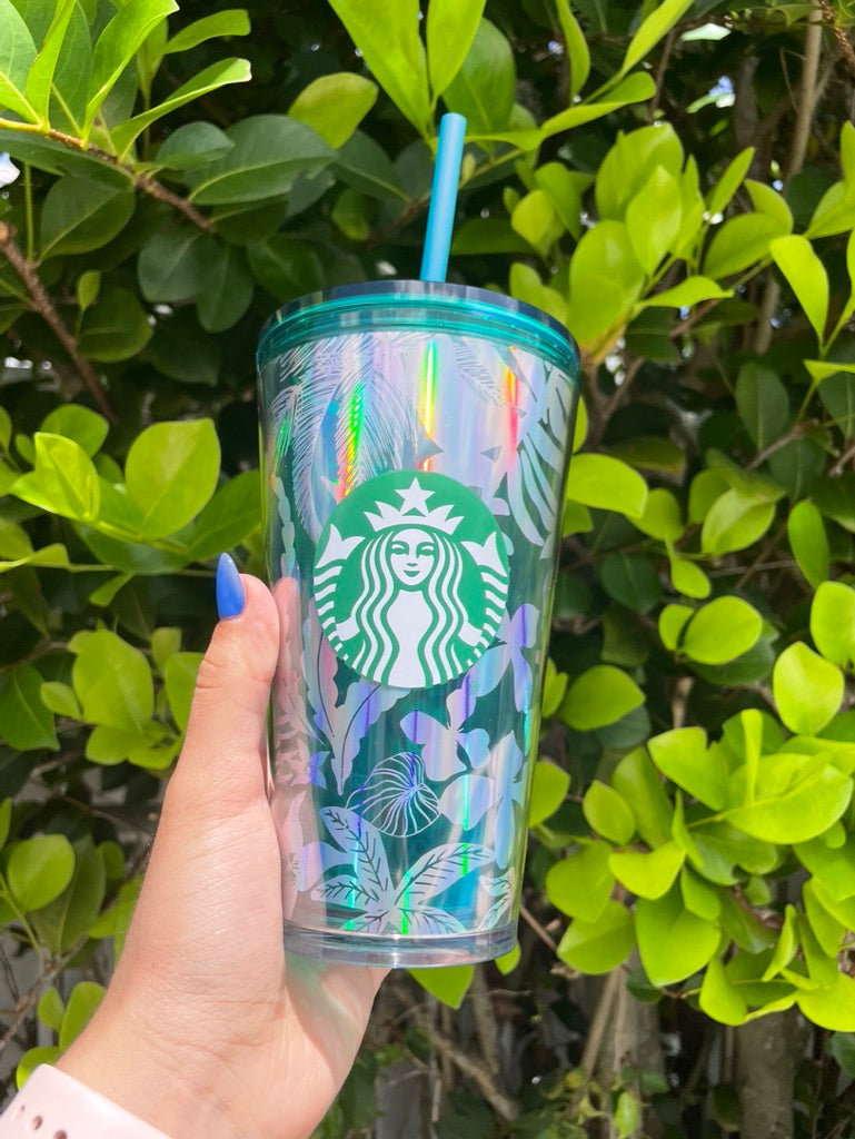 Starbucks 16 oz blue tropical iridescent plastic tumbler 