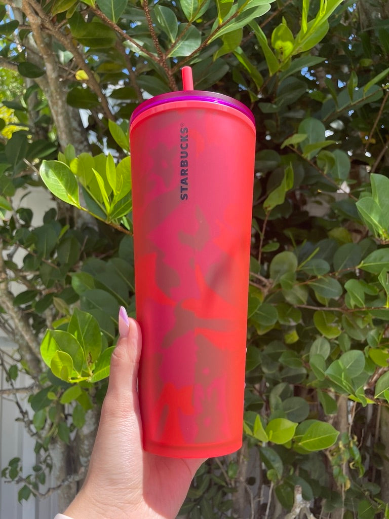 Starbucks 24 oz pink soft touch floral plastic tumbler
