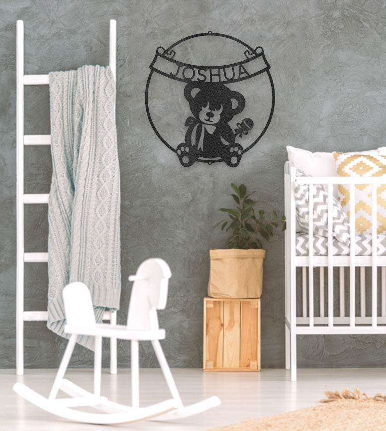 Teddy Banner Monogram - Steel Sign-black