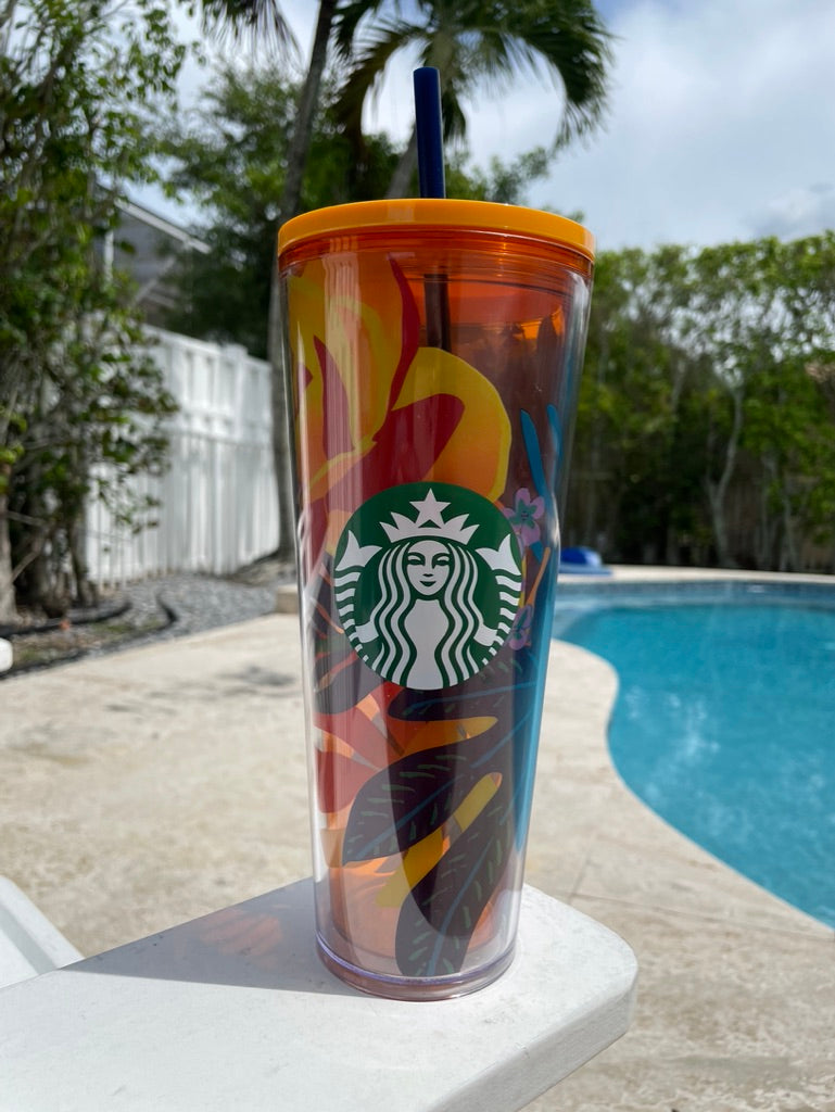 Tropical orange floral 24 oz tumbler