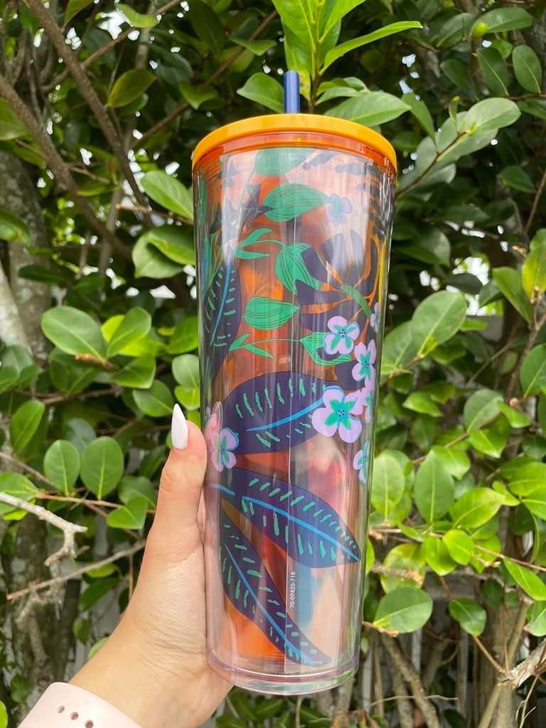 Tropical orange floral 24 oz tumbler