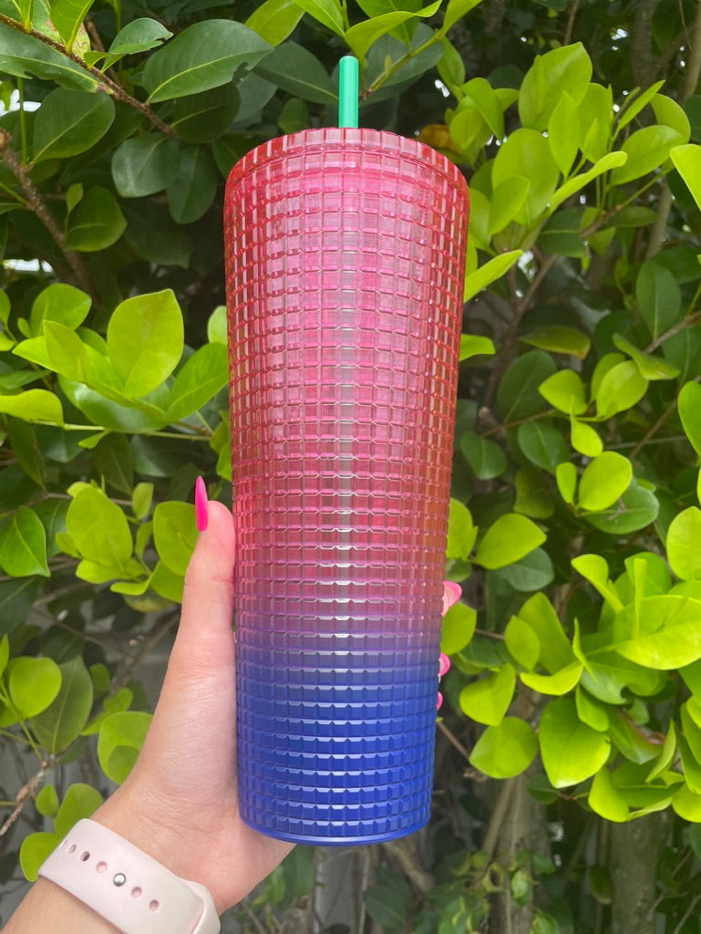 Pink and Blue Ombre Grid 24 oz Tumbler